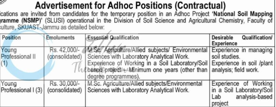 SKUAST Jammu National Soil Mapping Programme NSMP Young Professional Advertisement No AUJ/SS/NSMP/26-27/56-59 1 SKUAST Jammu National Soil Mapping Programme NSMP Young Professional Advertisement No AUJ/SS/NSMP/26-27/56-59