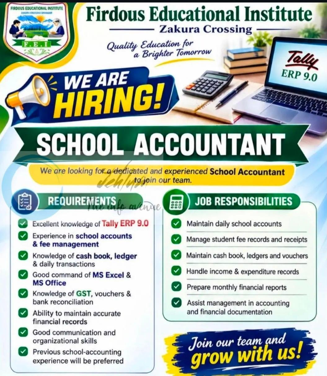 Firdous Educational Institute FEI Srinagar Accountant job opportunities 2026