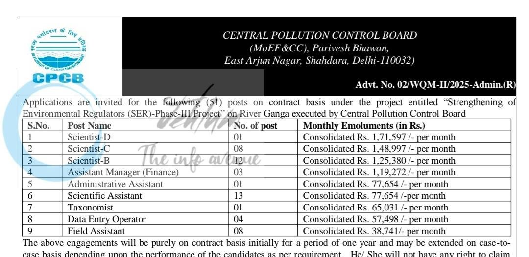 Central Pollution Control Board CPCB Scientist Data Entry Operator Field Assistant employment opportunities 2026