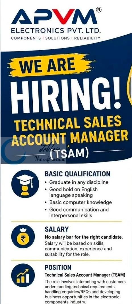 APVM Electronics Srinagar Technical Sales Account Manager TSAM Job opportunities 2026