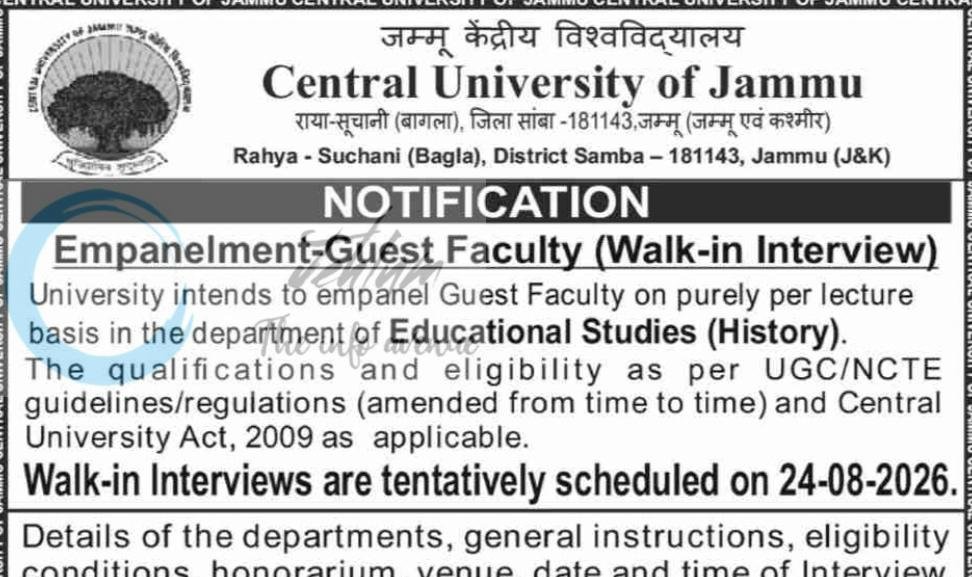 Central University of Jammu CUJ samba Guest Faculty employment opportunities notice CUJ/Estab/T/11/G/F/2026/985 1 Central University of Jammu CUJ samba Guest Faculty employment opportunities notice CUJ/Estab/T/11/G/F/2026/985