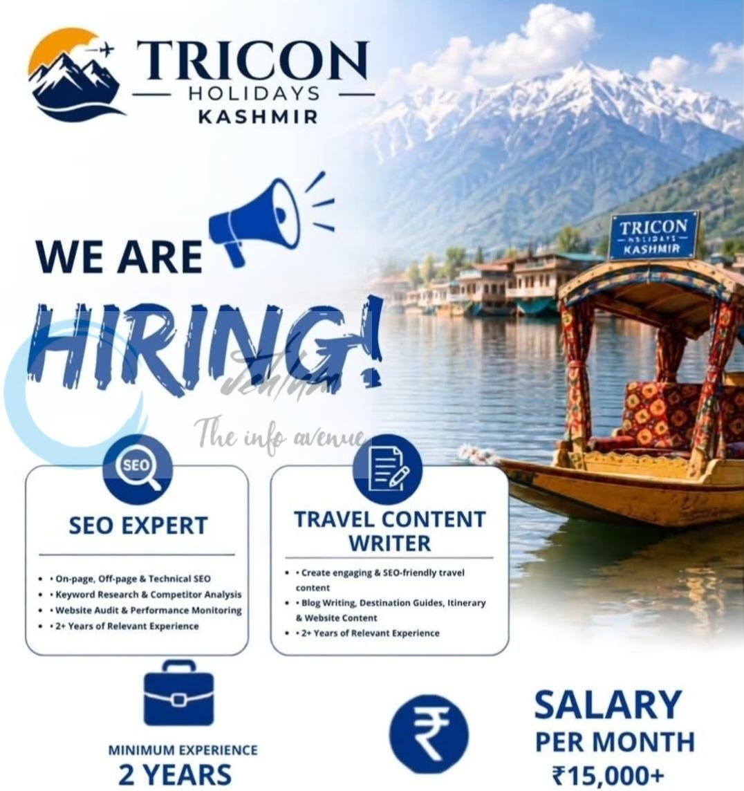 Tricon Holidays Kashmir SEO Expert/ Travel Content Writer Job Opportunities 2026