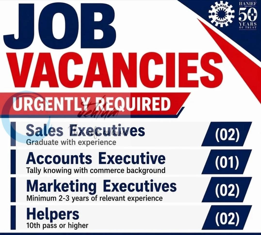 Hanief Motors Srinagar Sales/ Accounts/ Marketing Executive Jobs Openings 2026
