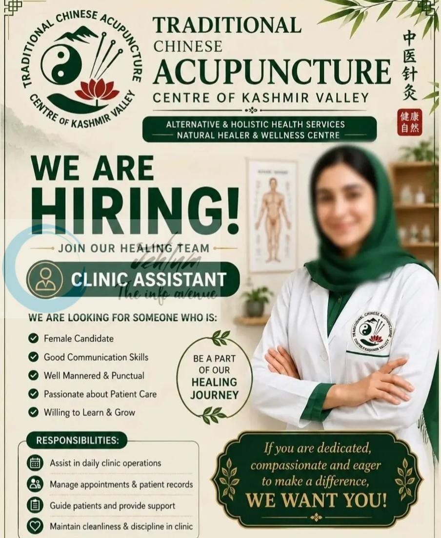 Traditional Chinese Acupuncture Centre of Kashmir Valley Clinic Assistant Jobs Openings 2026