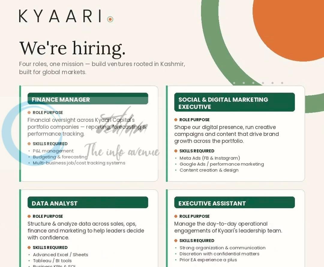 KYAARI Capital srinagar Finance Manager Data Analyst Executive Assistant employment opportunities 2026 1 KYAARI Capital srinagar Finance Manager Data Analyst Executive Assistant employment opportunities 2026