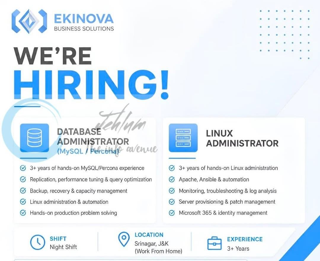 EKINOVA BUSINESS SOLUTIONS Srinagar WFH job opportunities 2026