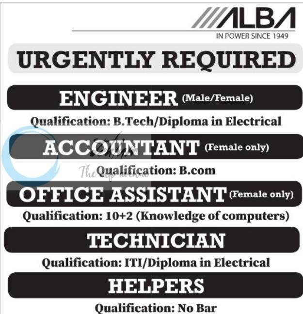 ALBA Power Srinagar Engineer Accountant Office Assistant Technician Helper Posts job opportunities 2026 1 ALBA Power Srinagar Engineer Accountant Office Assistant Technician Helper Posts job opportunities 2026