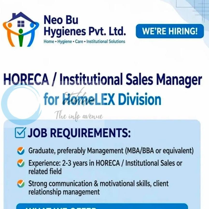 Neo Bu Hygienes Pvt Ltd budgam HomeLEX HORECA Institutional Sales Manager job opportunities 2026