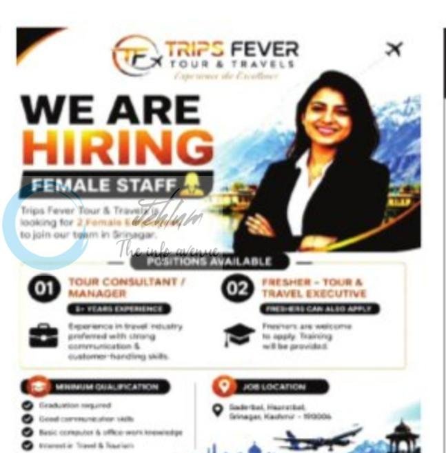 Trips Fever Tour and Travels Srinagar Tour Consultant Manager/Executive job opportunities 2026