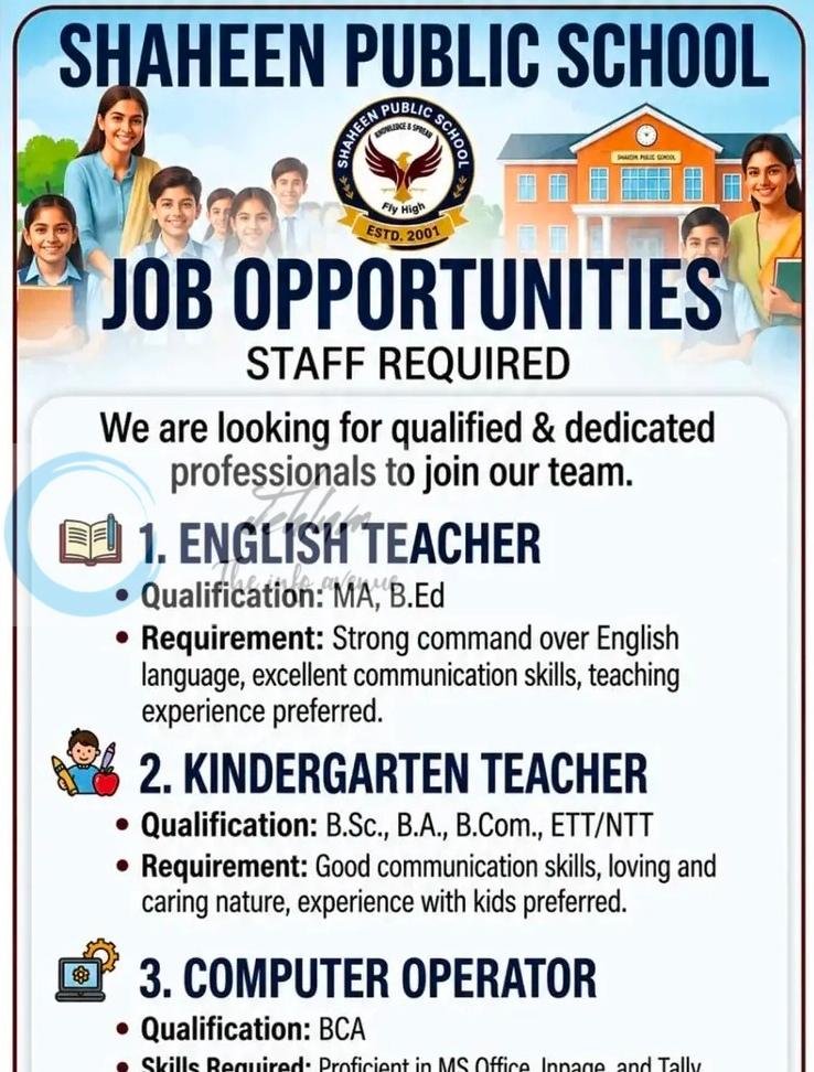 Shaheen Public School Srinagar Teaching Computer Operator job opportunities 2026