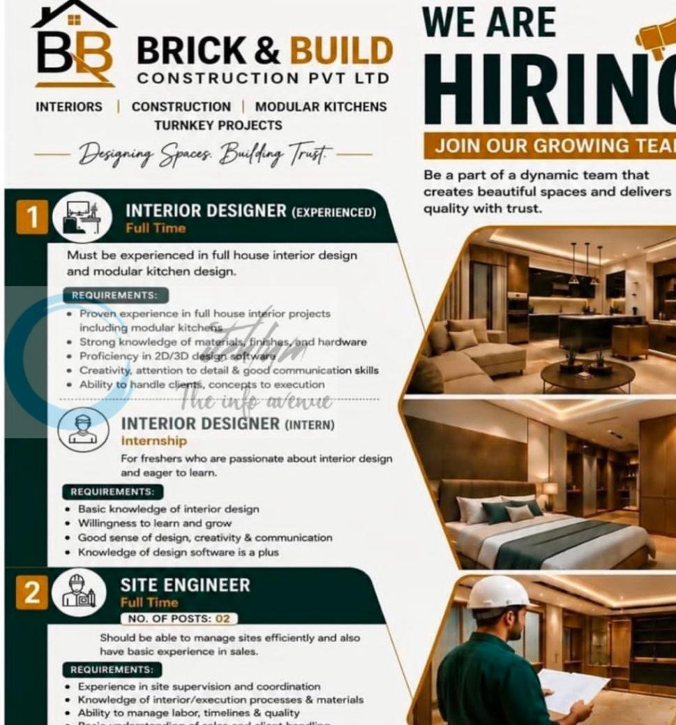 Brick and Build Construction Bijbehara Anantnag Interior Designer Site Engineer job opportunities 2026