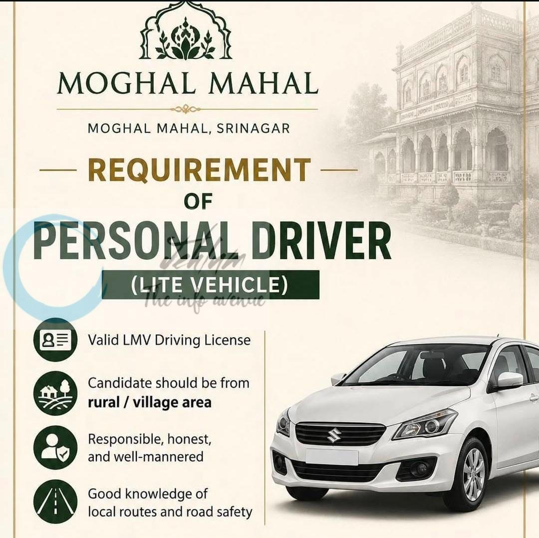 Moghal Mahal Srinagar Driver job opportunities 2026
