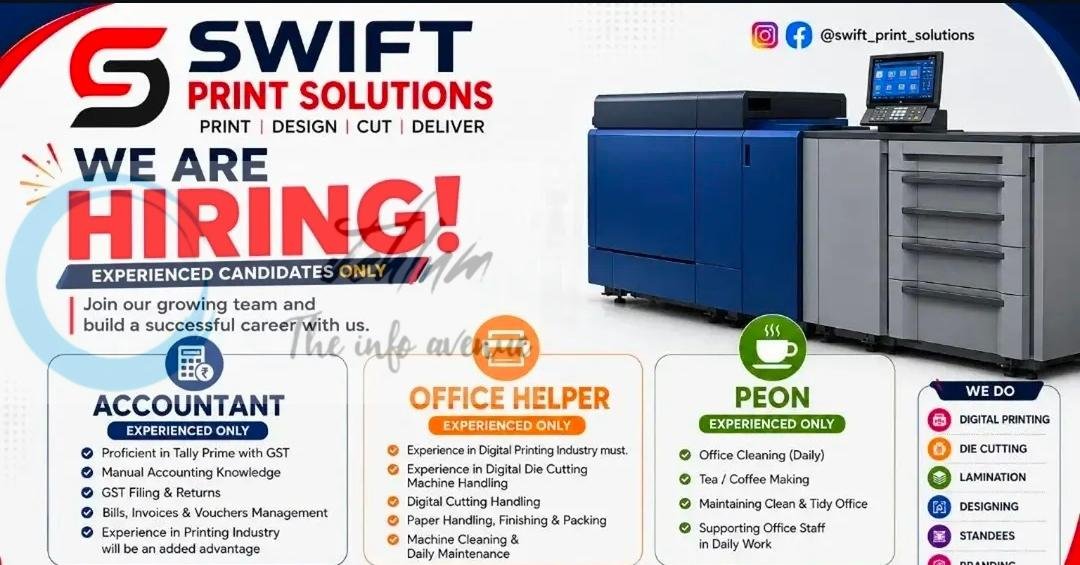 Swift Print Solutions Srinagar Accountant Office Helper Peon job opportunities 2026 1 Swift Print Solutions Srinagar Accountant Office Helper Peon job opportunities 2026