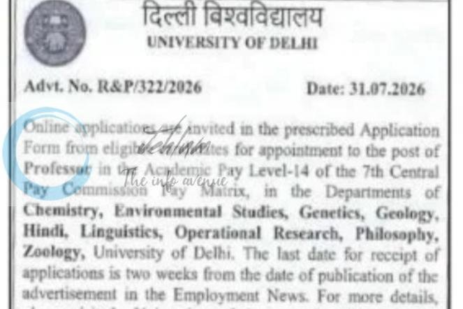 University of Delhi DU Professor education job opportunities 2026
