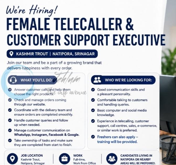 Kashmir Trout Natipora Srinagar Telecaller/ Customer Support Executive Jobs Openings 2026