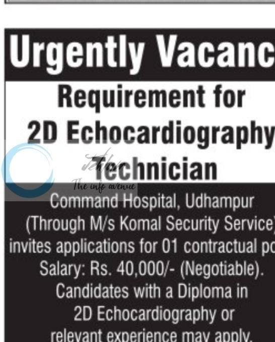 Command Hospital Udhampur 2D Echocardiography Technician job opportunities 2026
