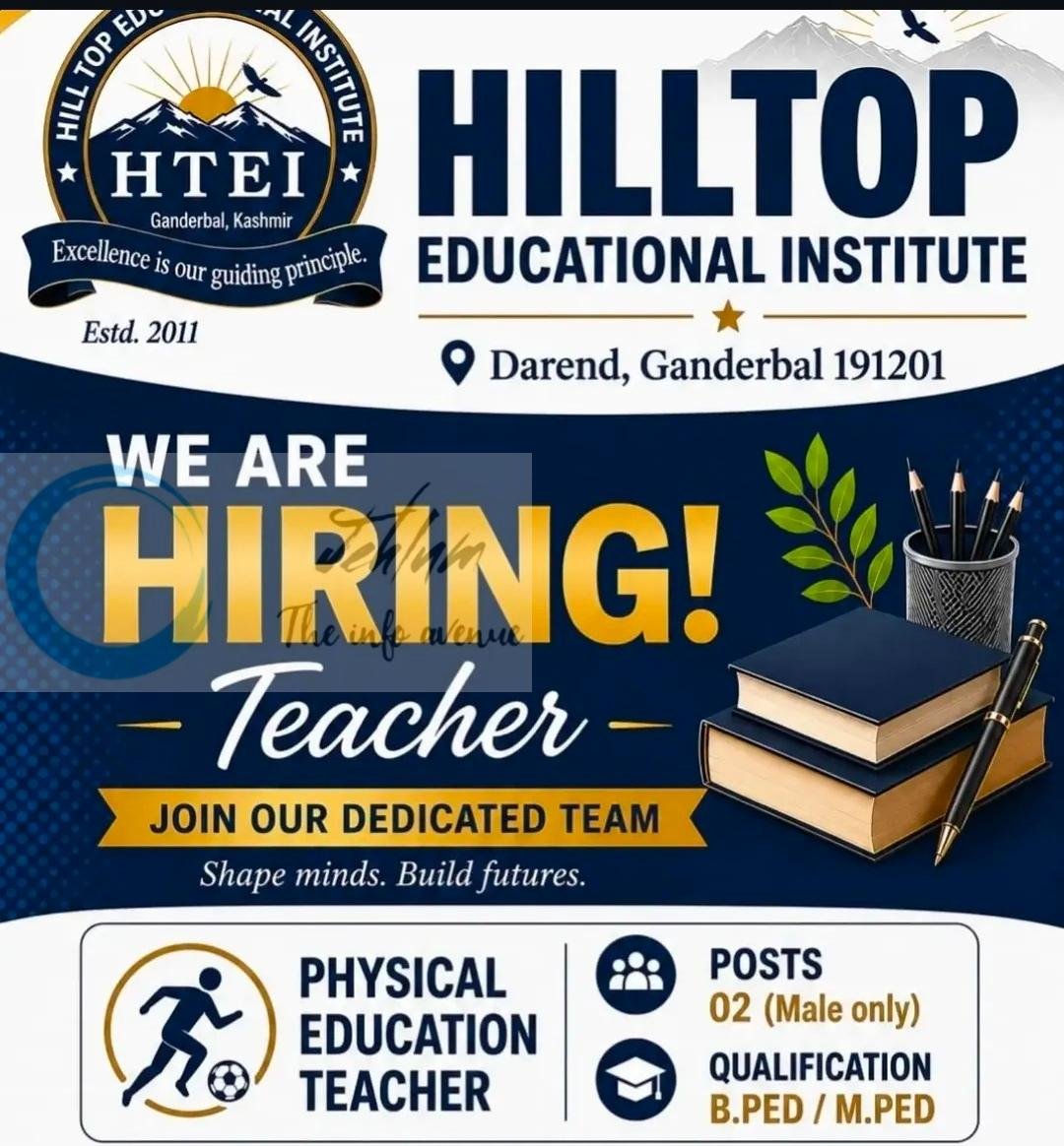 Hilltop Educational Institute Ganderbal Physical Education Teacher job opportunities 2026