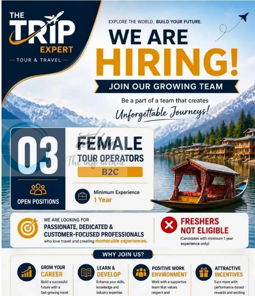 The Trip Expert Srinagar Female Tour Operators B2C job opportunities 2026