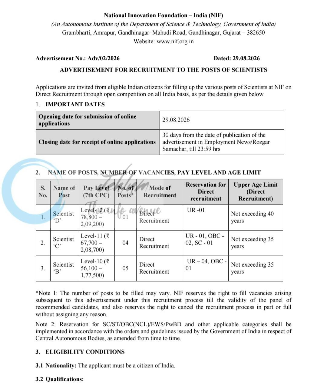 NIF India Scientist B C D employment opportunities notice Adv/02/2026 1 NIF India Scientist B C D employment opportunities notice Adv/02/2026