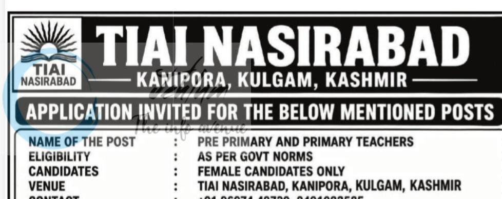 TIAI Nasirabad Kulgam Teacher job opportunities 2026