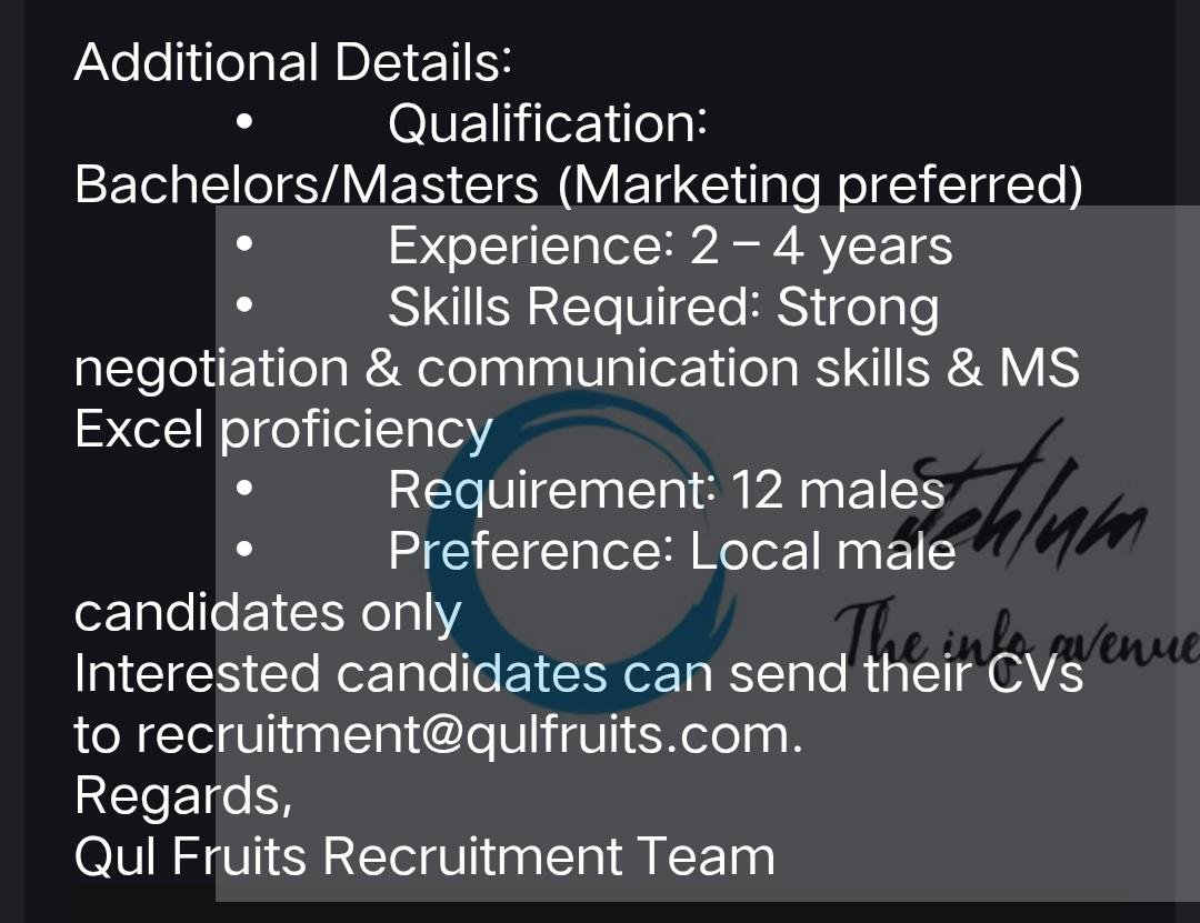Qul Fruits Baramulla Sales and Marketing Executive job opportunities 2026