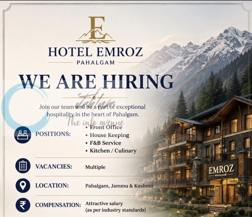 Hotel Emroz Pahalgam Jobs Openings 2026 1 Hotel Emroz Pahalgam Jobs Openings 2026