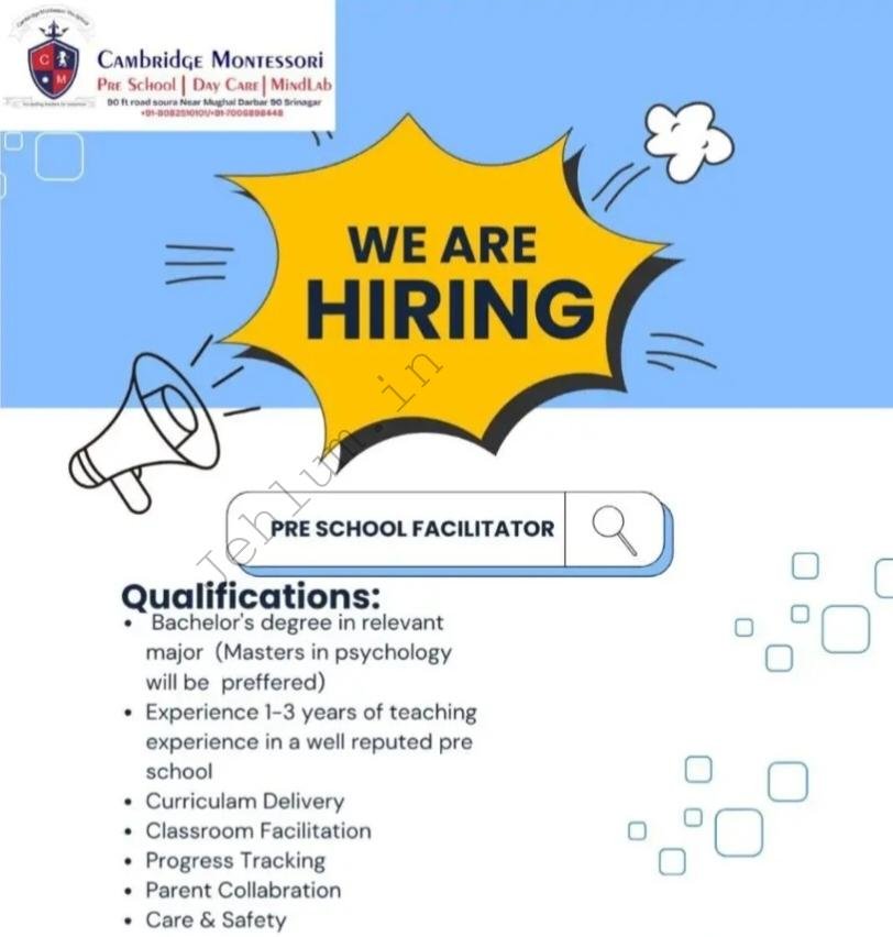 Cambridge Montessori Pre School Srinagar Facilitator Teacher Jobs Openings 2026 1 Cambridge Montessori Pre School Srinagar Facilitator Teacher Jobs Openings 2026