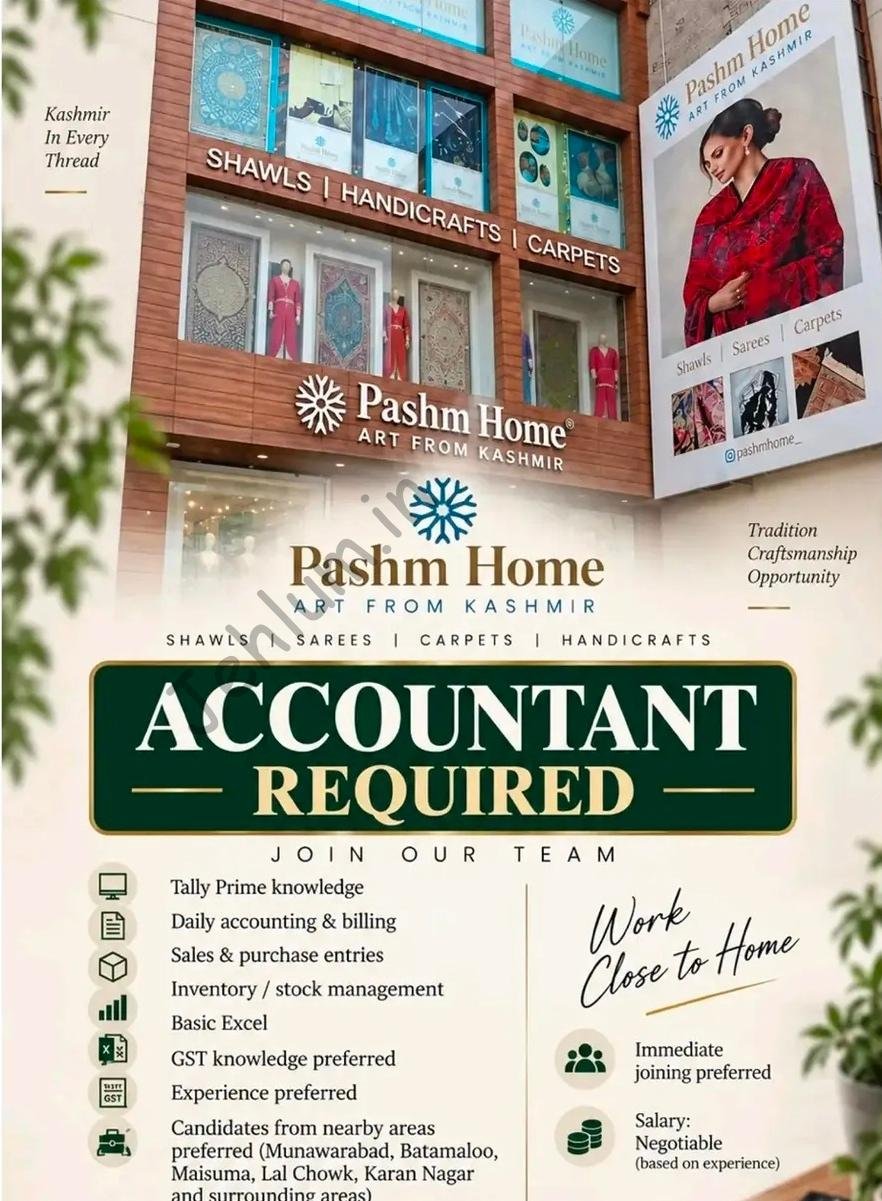 Pashm Home Art Srinagar Accountant job opportunities 2026