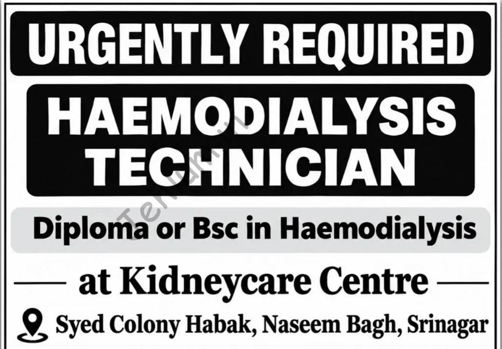 Kidneycare Centre KC Srinagar Haemodialysis Technician job opportunities 2026