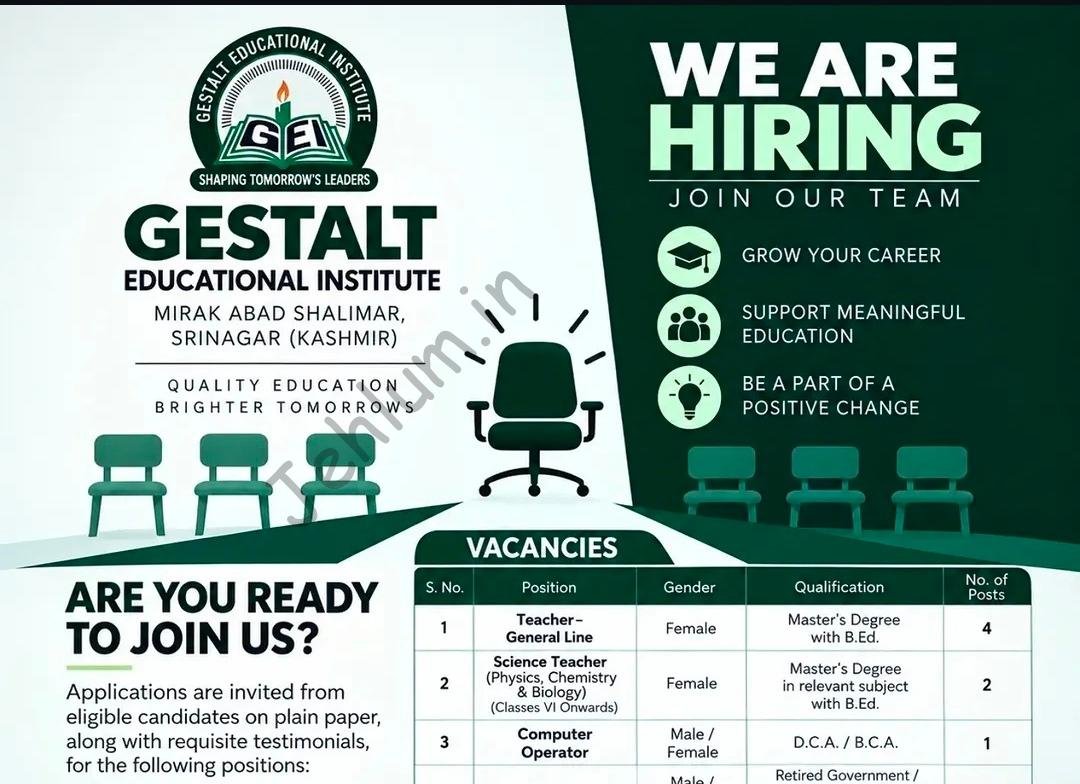 Gestalt Educational Institute GEI Srinagar teaching job opportunities 2026