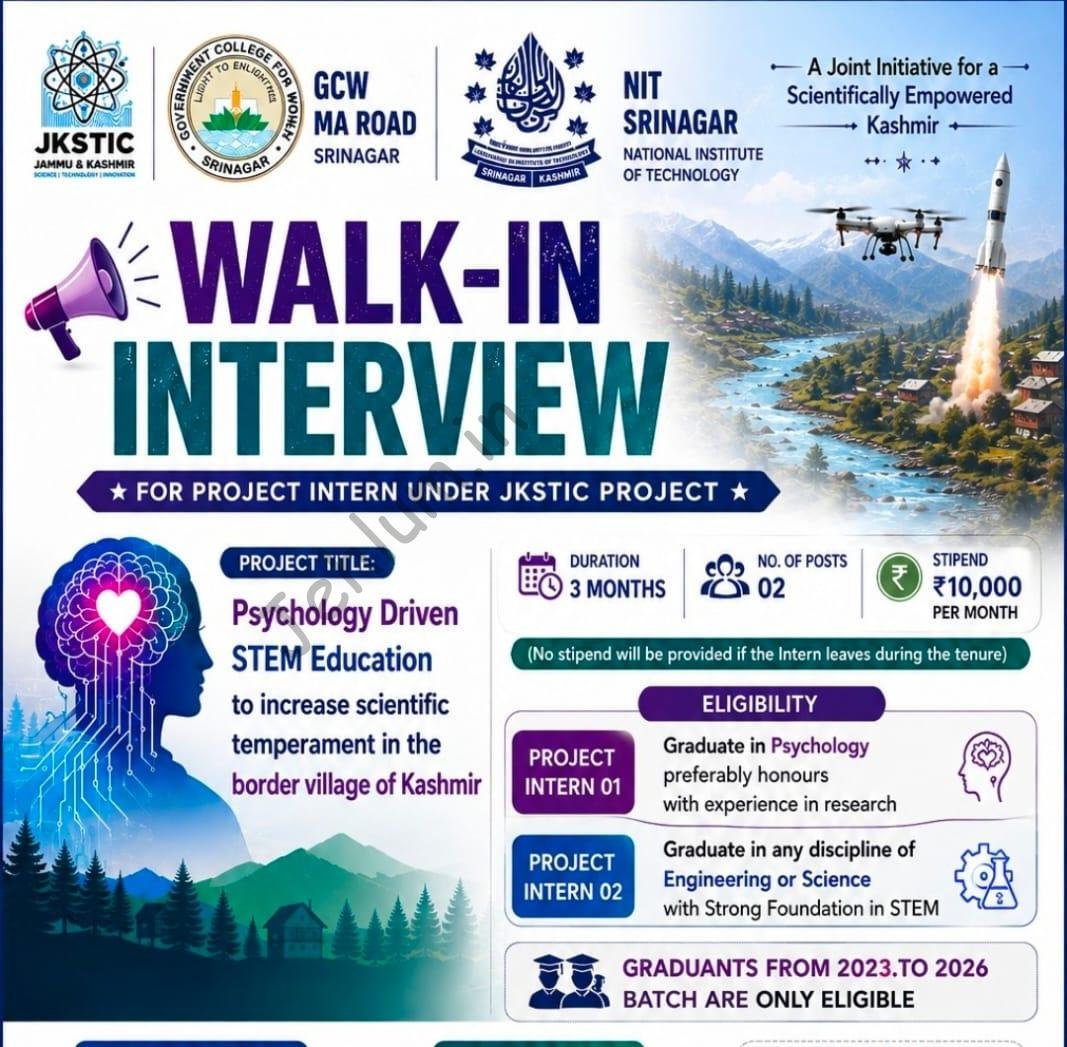 GCW MA Road NIT Srinagar JKSTIC Project Internship opportunities 2026