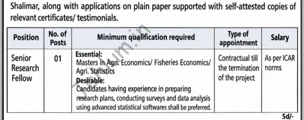 Sher-e-Kashmir University of Agricultural Sciences and Technology Kashmir SKUAST-K Institute of Business and Policy Research Srinagar Senior Research Fellow Advertisement Notice DIPK-NB-1649-26