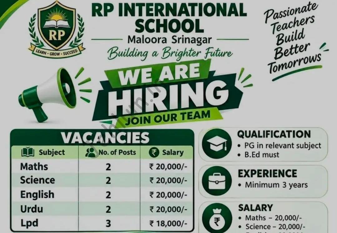 RP International School Maloora Srinagar Teachers job opportunities 2026