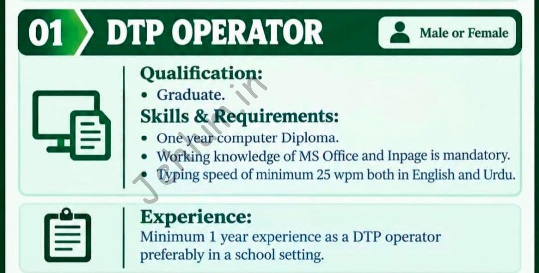 RP School Lawaypora Srinagar DTP Operator job opportunities 2026