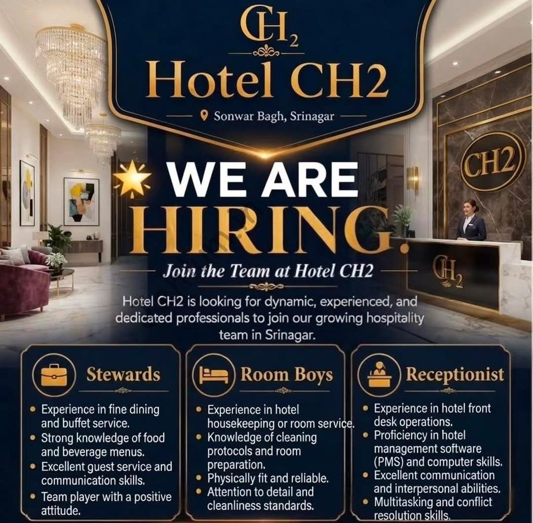 Hotel CH2 Srinagar staff job opportunities 2026