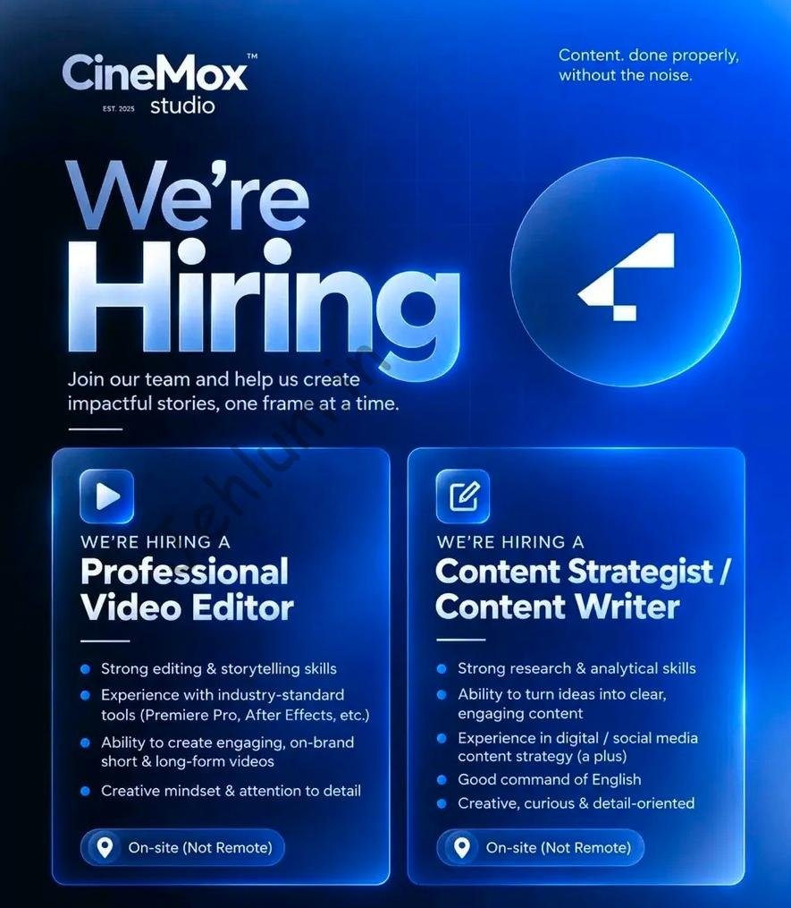 CineMox Studio Srinagar staff job opportunities 2026
