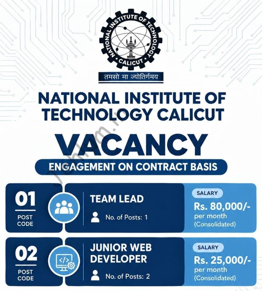 NIT Calicut Team Lead and Junior Web Developer job opportunities 2026
