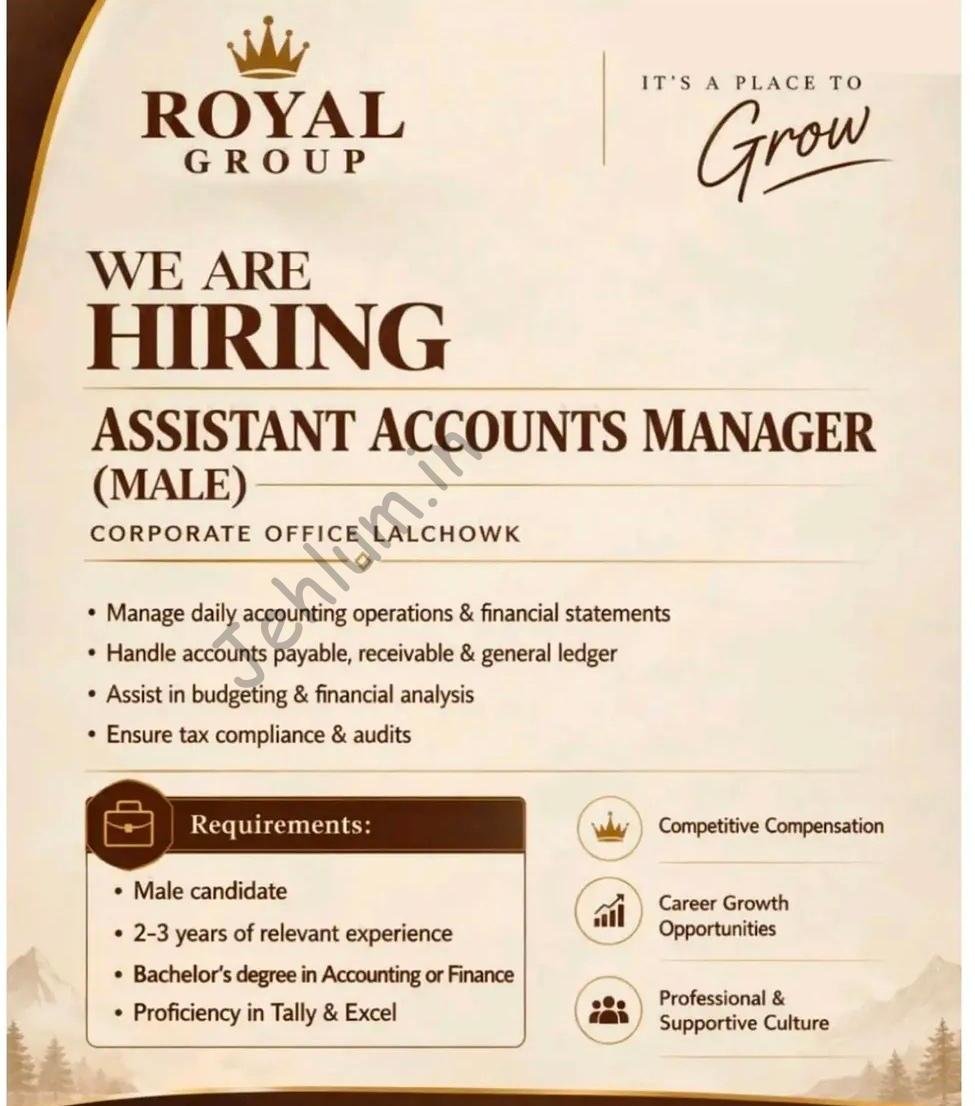 Royal Group Lalchowk Assistant Accounts Manager job opportunities 2026