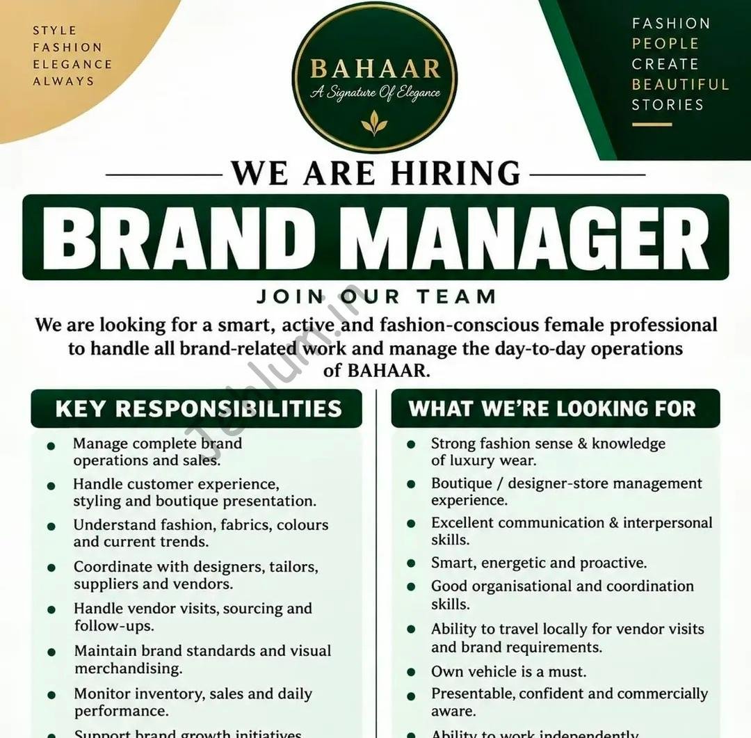 BAHAAR Srinagar Brand Manager job opportunities 2026