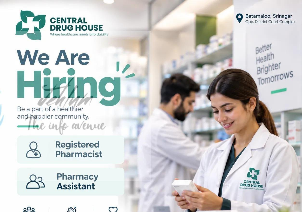Central Drug House CDH Srinagar Registered Pharmacist Pharmacy Assistant job opportunities 2026