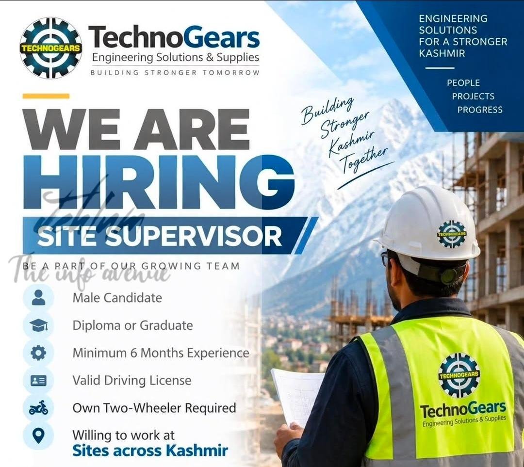 TechnoGears Engineering Solutions Supplies Srinagar Site Supervisor job opportunities 2026