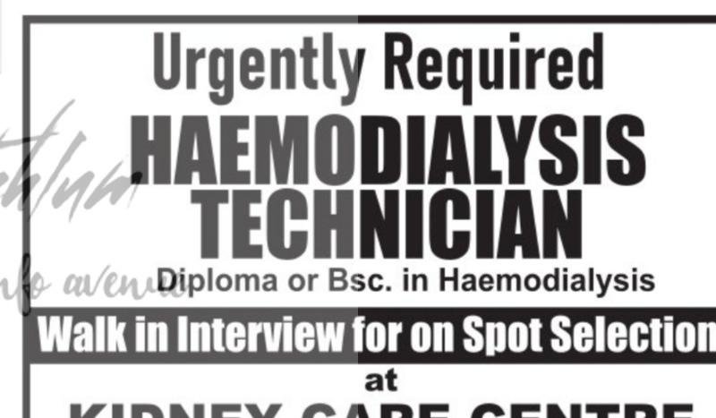 Kidney Care Centre Srinagar Haemodialysis Technician job opportunities 2026
