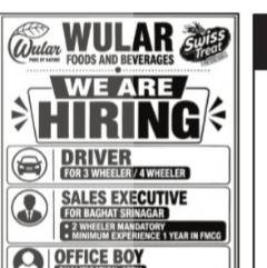 Wular Foods and Beverages Srinagar Sales Executive job opportunities 2026