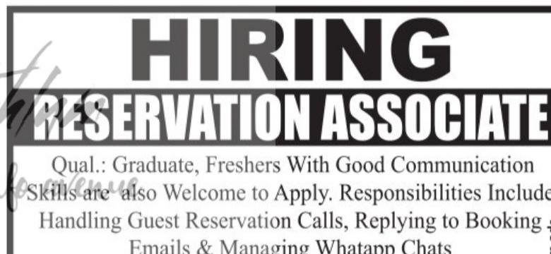 Hotel Triden Kashmir Srinagar Reservation Associate job opportunities 2026