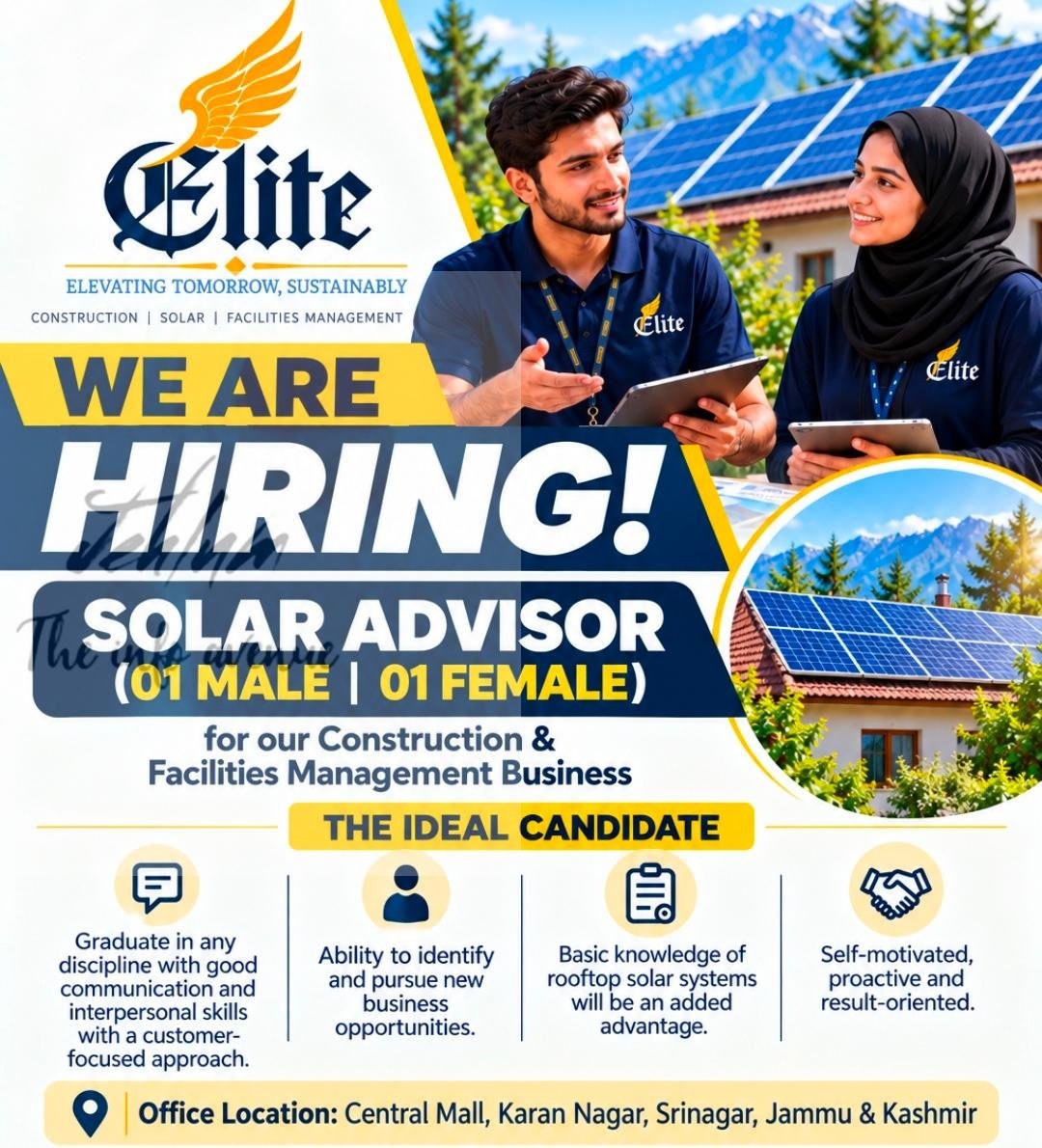 Elite group Construction Facilities Management Business Srinagar Solar Advisor job opportunities 2026