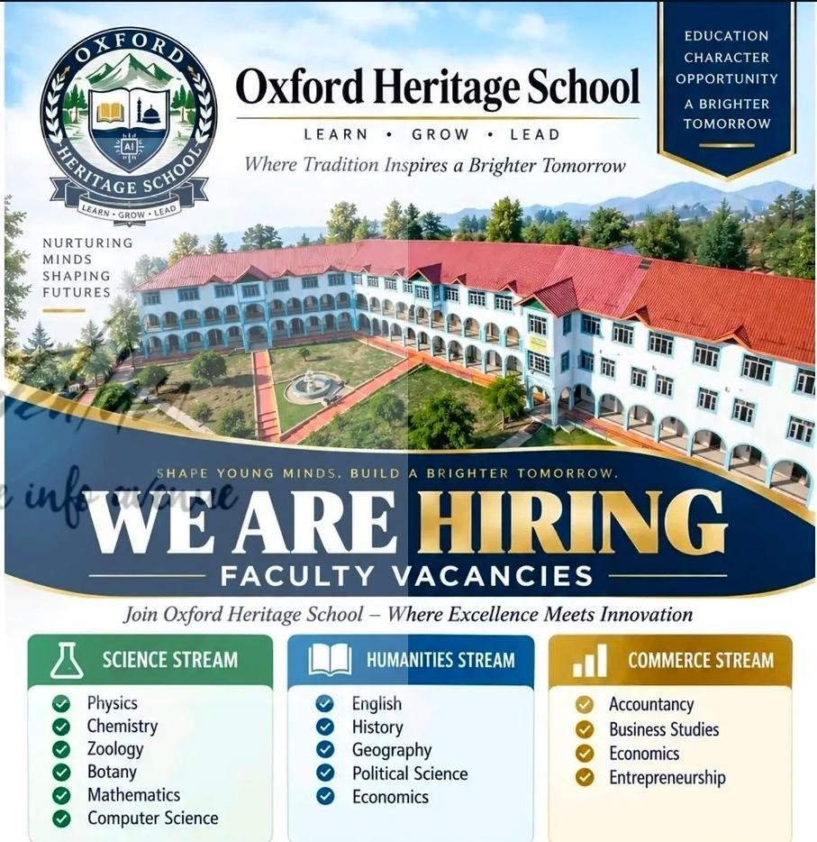 Oxford school pampore teaching job opportunities 2026