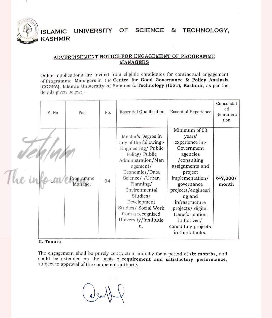 IUST CGGPA Awantipora Programme Manager employment opportunities notice IUST CGGPA Awantipora Programme Manager employment opportunities notice IUST/CGGPA/26/185