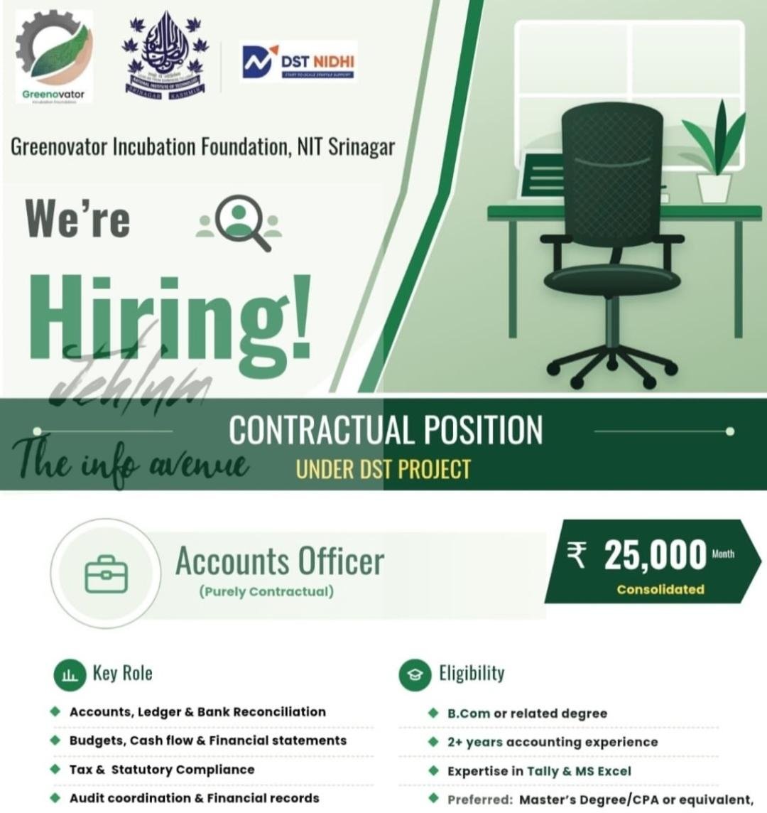 Greenovator Incubation Foundation GIF NIT Srinagar Accounts Officer Jobs Advertisement 2026
