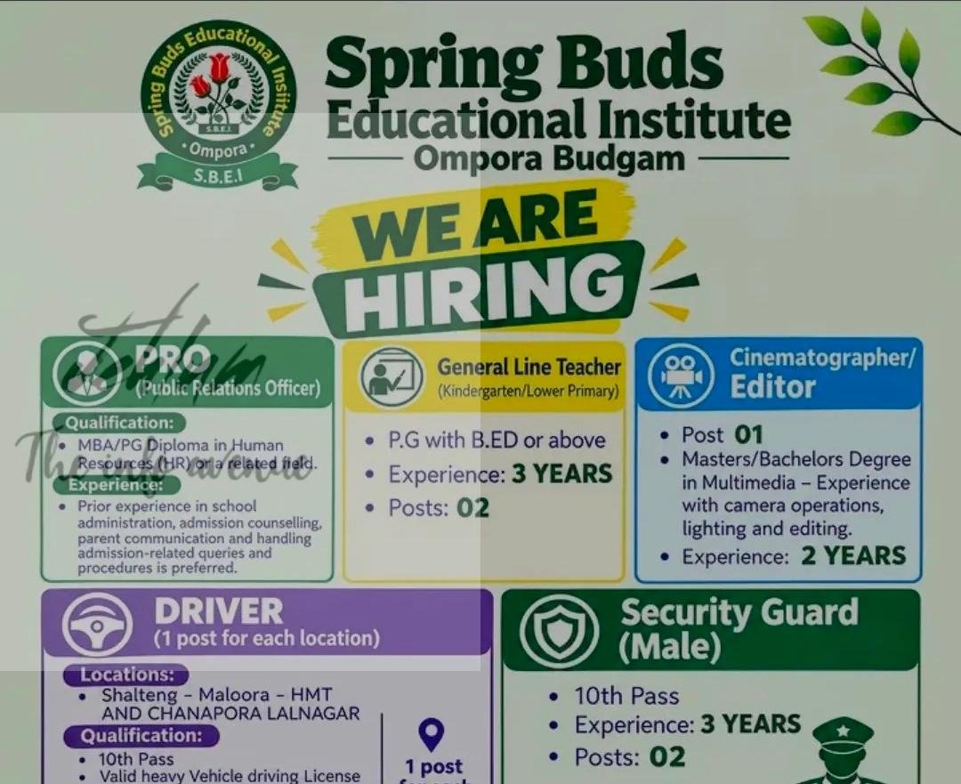 Spring Buds Educational Institute SBEI Ompora Budgam teaching job opportunities 2026