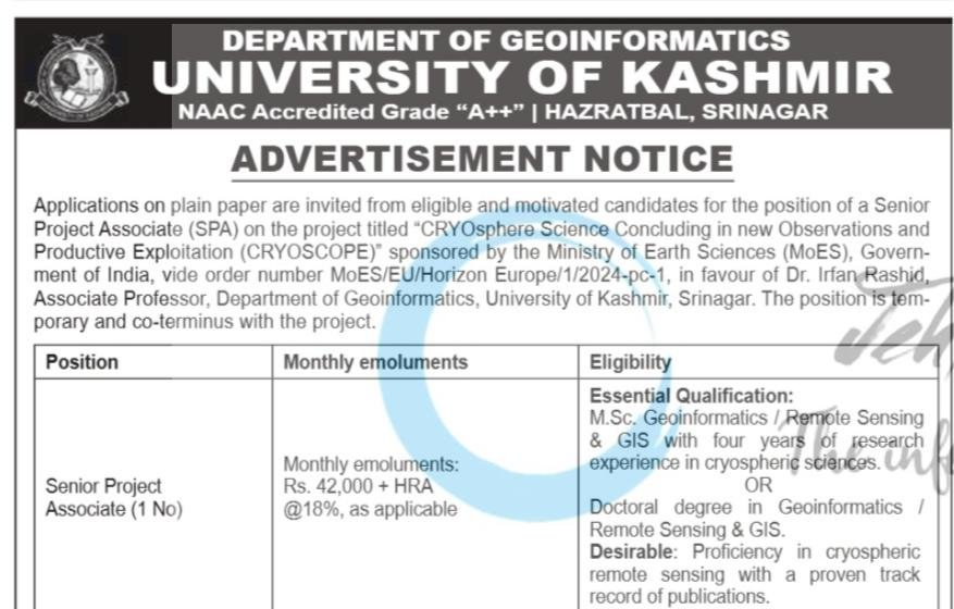 KU Department of Geoinformatics Senior Project Associate job opportunities notice DIPK-NB-1724-26